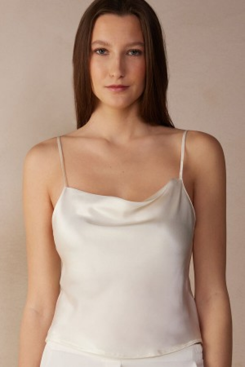 Intimissimi Silk Crop Camisole Hvide | GDKUC28203